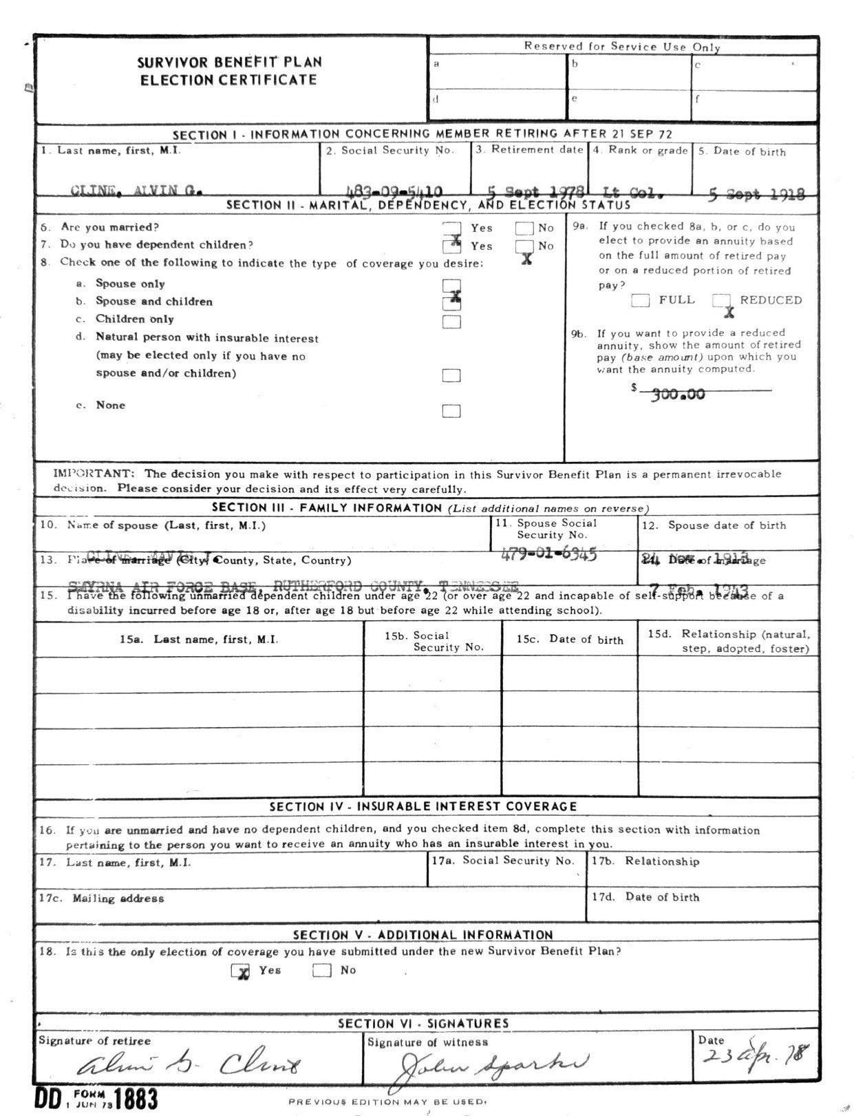 Page 1 of Retirement, 5 September 1978, scanned