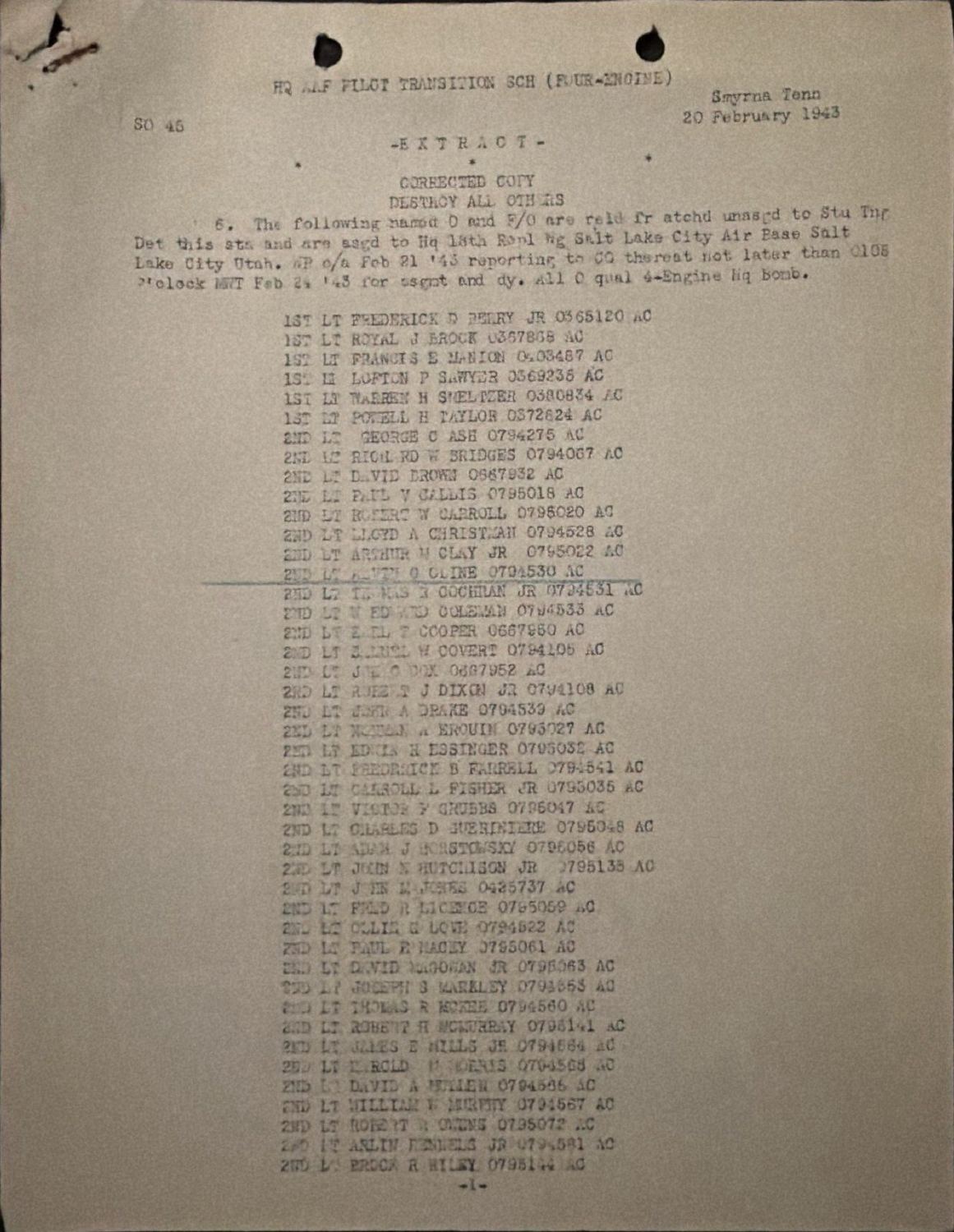 Page 1 of Smyrna — release from transition school, scanned