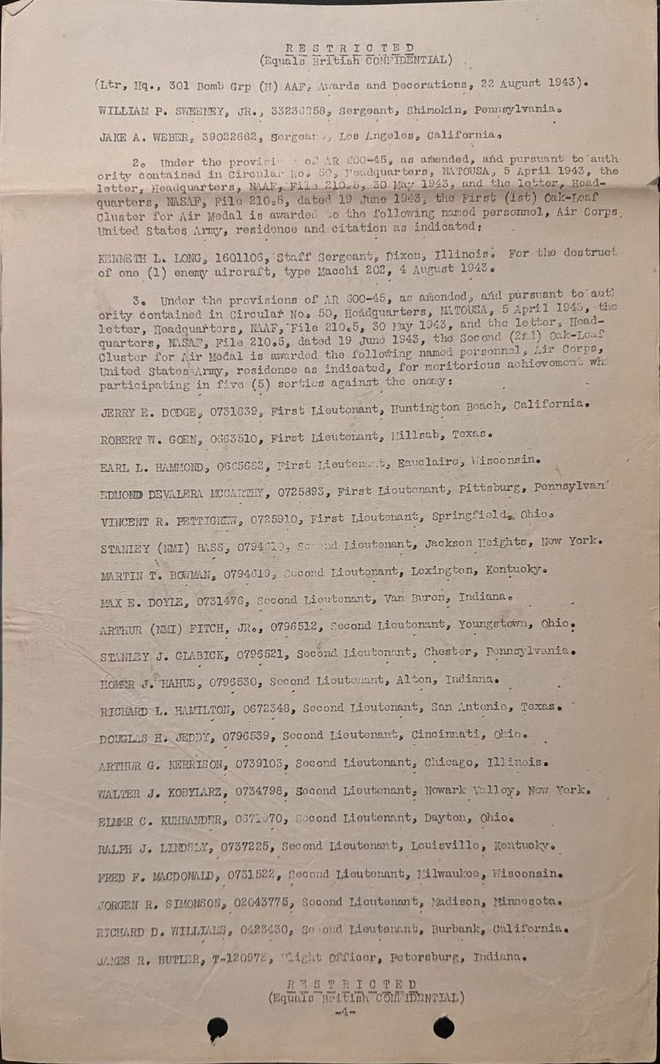 Page 4 of 301st Bombardment Group — 22 August 1943, scanned