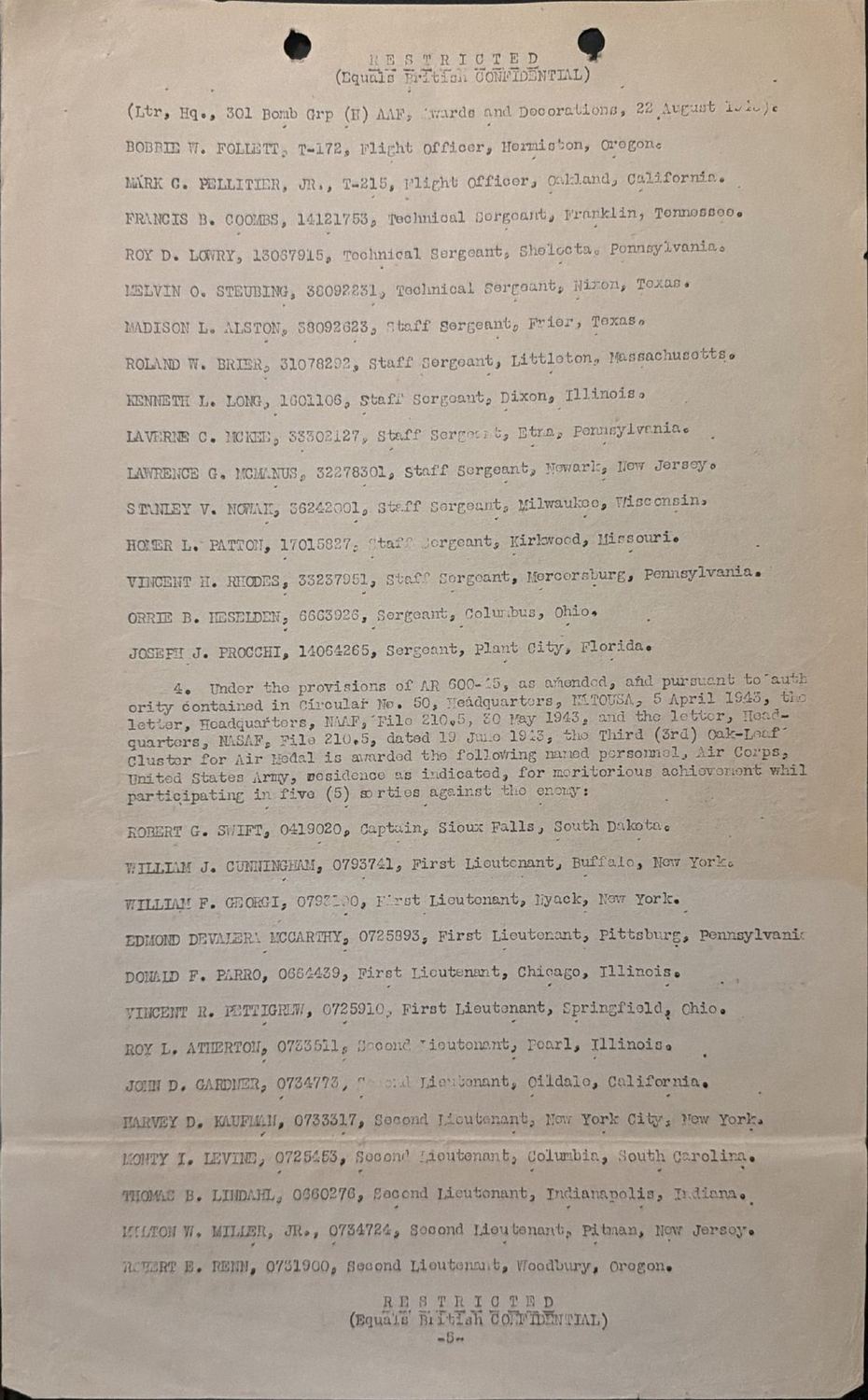 Page 5 of 301st Bombardment Group — 22 August 1943, scanned