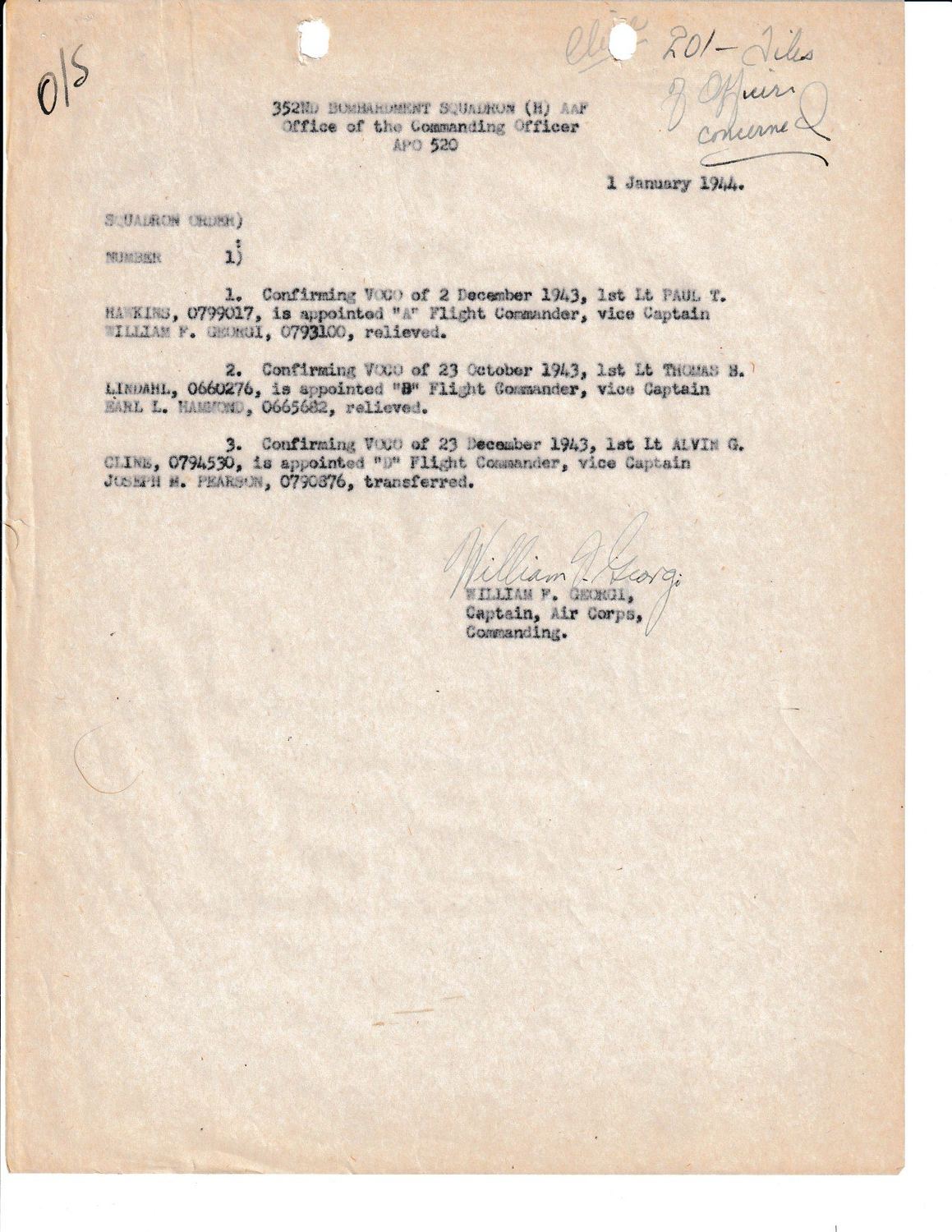 Page 1 of Squadron Order 1 — “D” Flight Commander, scanned