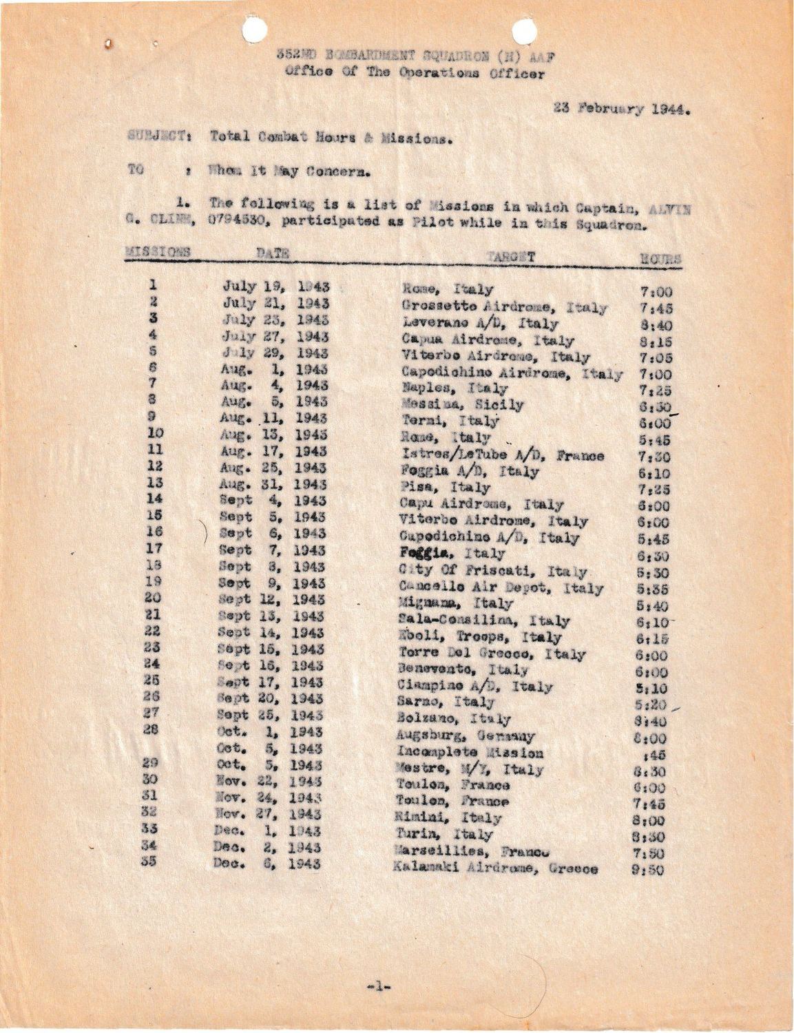 Page 3 of Placement file — 24 February 1944, scanned
