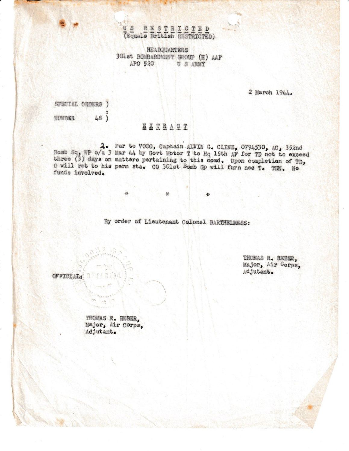 Page 1 of Special Orders 48, scanned