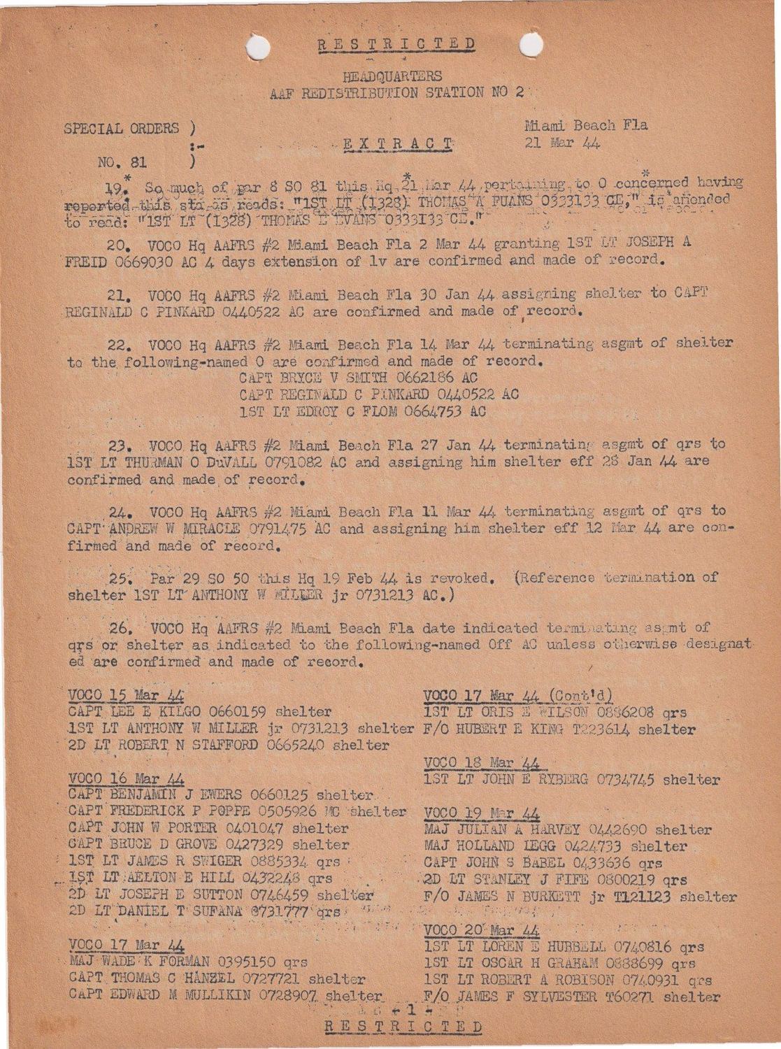 Page 1 of Special Orders 81, Redistribution Station No. 2, scanned