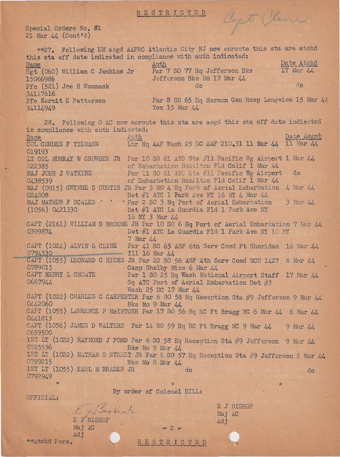 Page 2 of Special Orders 81, Redistribution Station No. 2, scanned