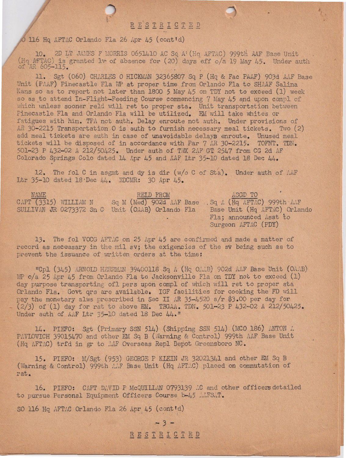 Page 3 of Special Orders 116, scanned