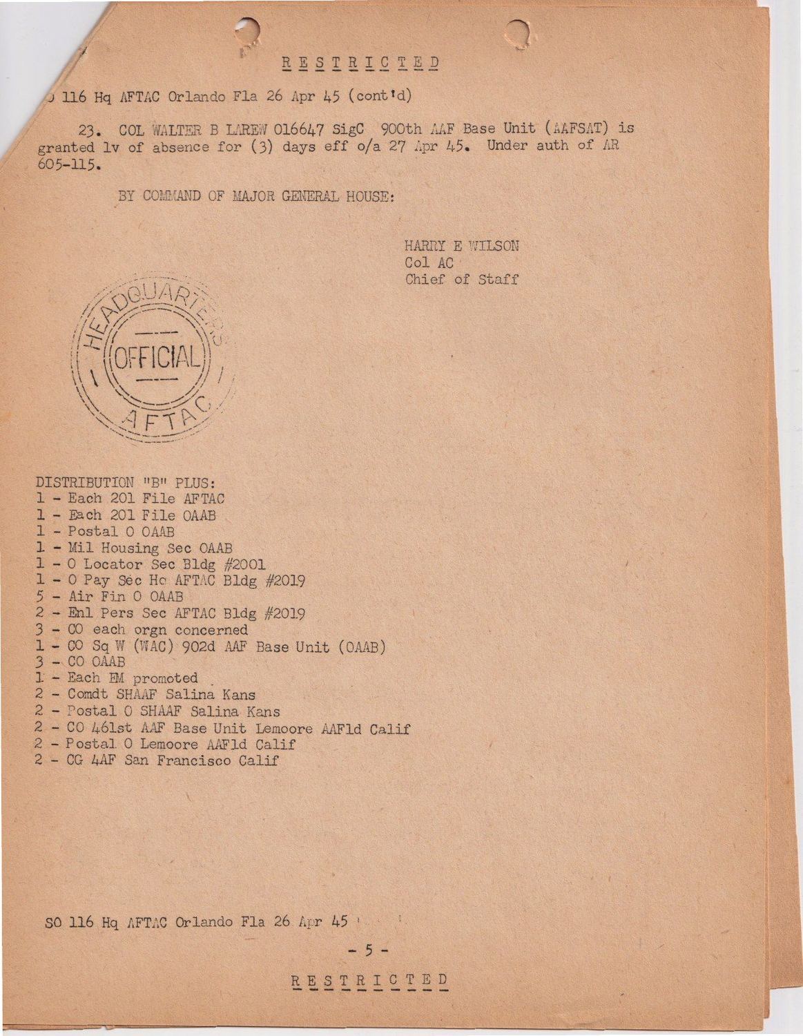 Page 5 of Special Orders 116, scanned