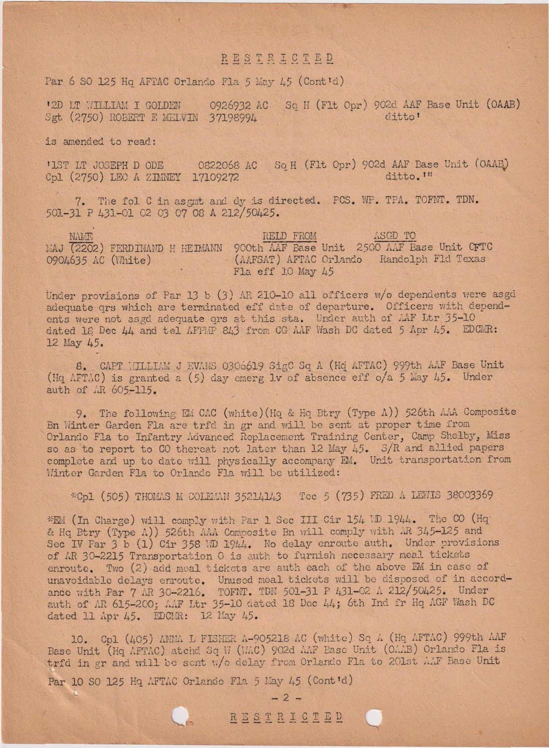 Page 2 of Special Orders 125, scanned