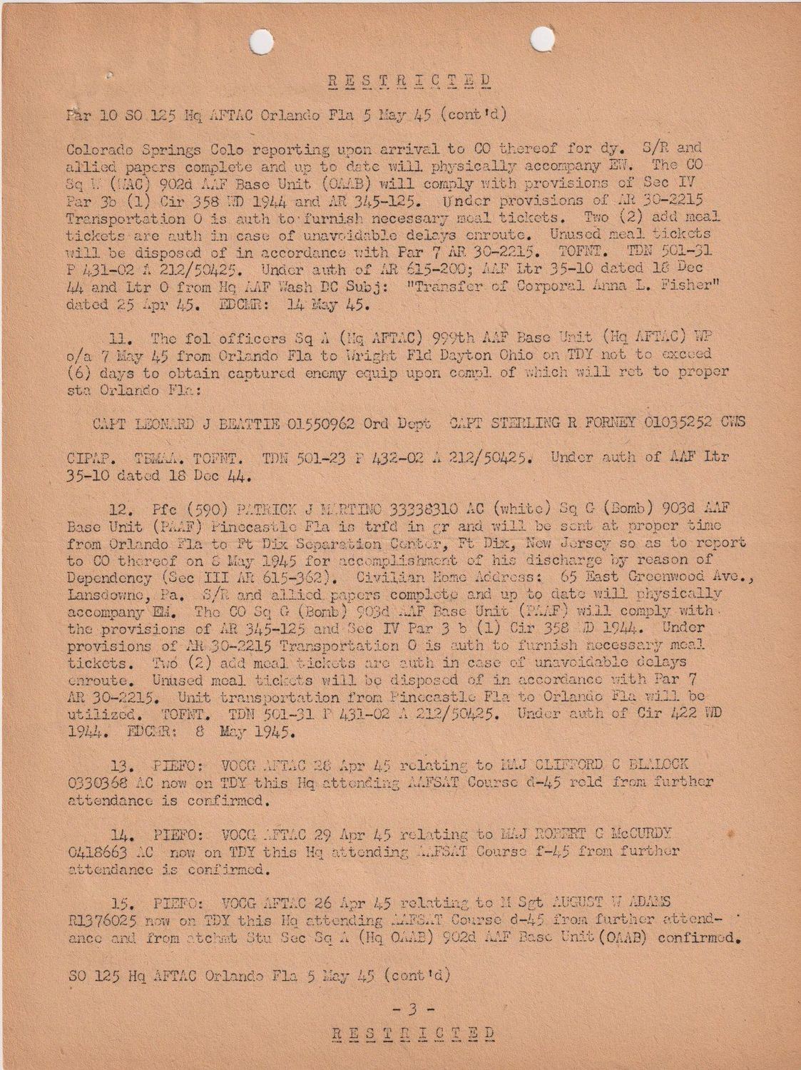 Page 3 of Special Orders 125, scanned