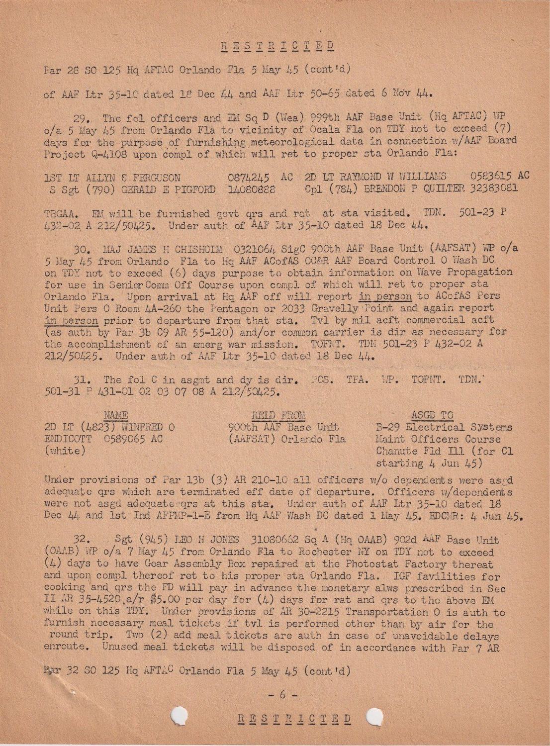 Page 6 of Special Orders 125, scanned