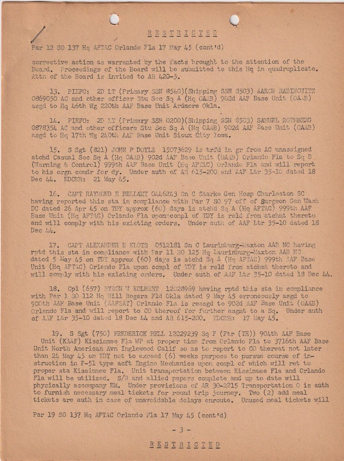 Page 3 of Special Orders 137, scanned