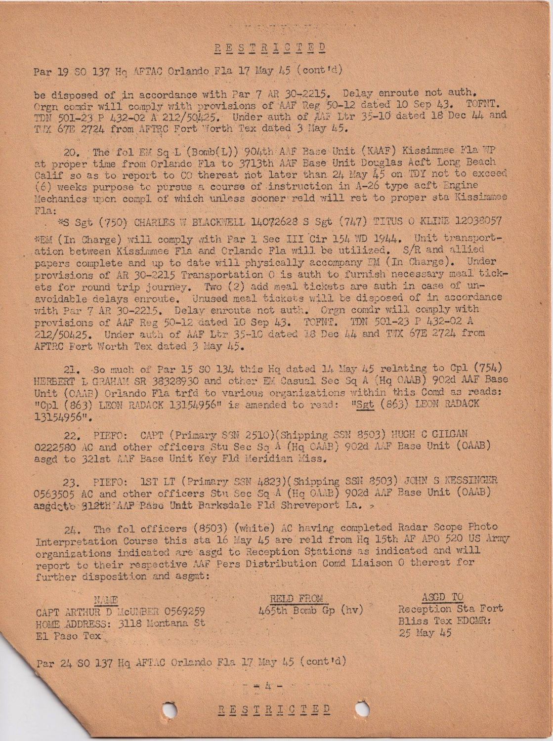 Page 4 of Special Orders 137, scanned