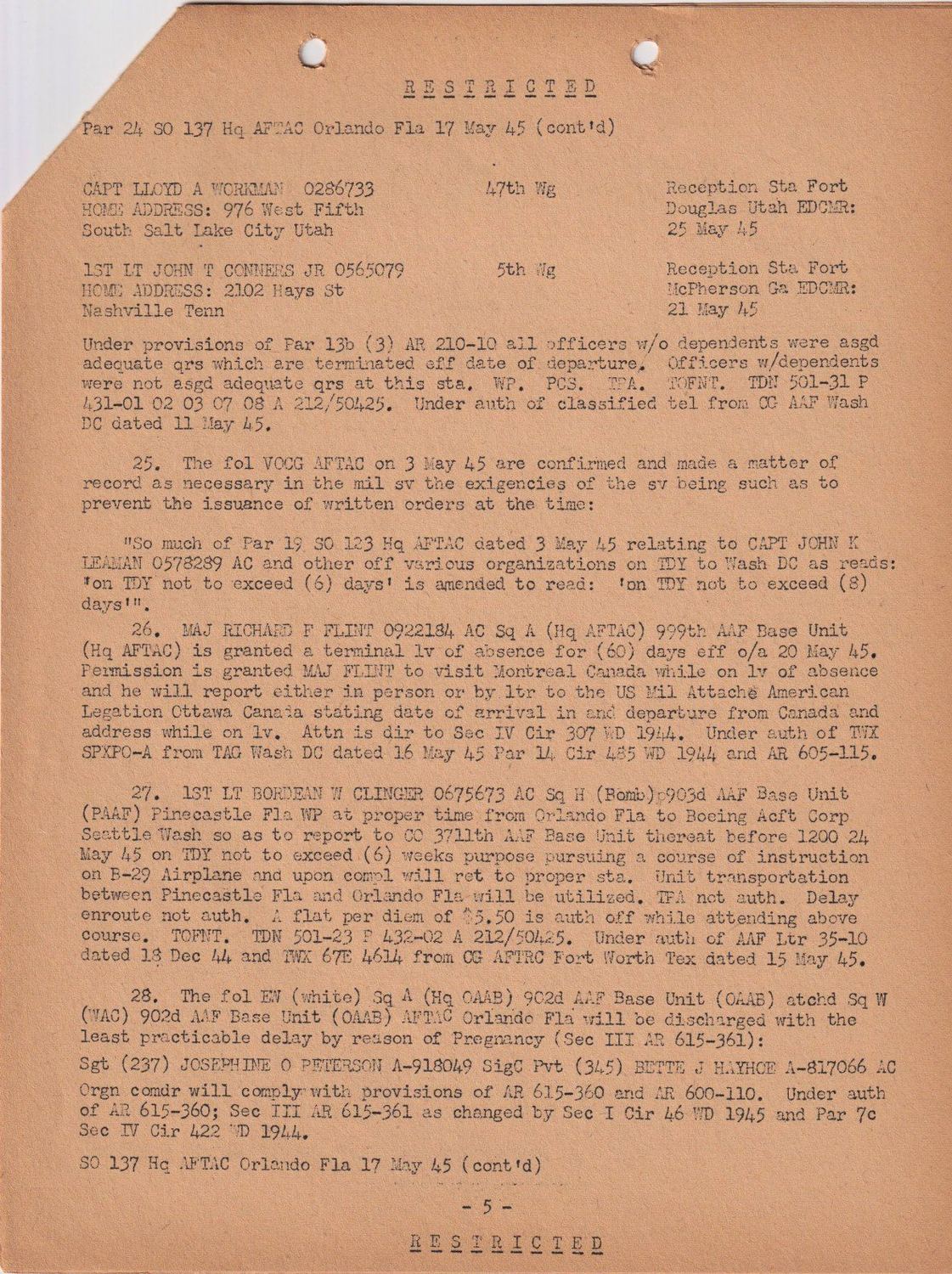 Page 5 of Special Orders 137, scanned