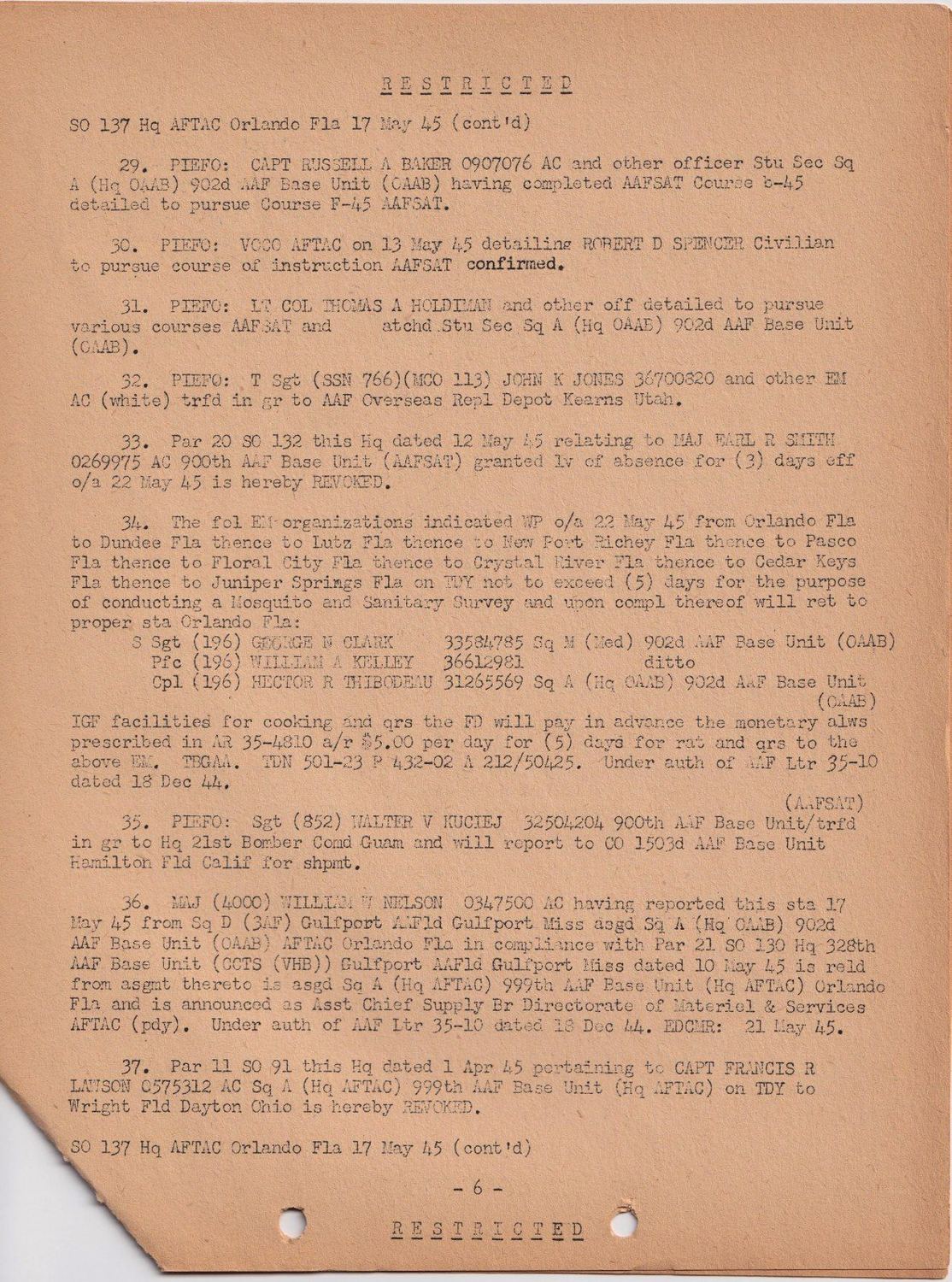 Page 6 of Special Orders 137, scanned