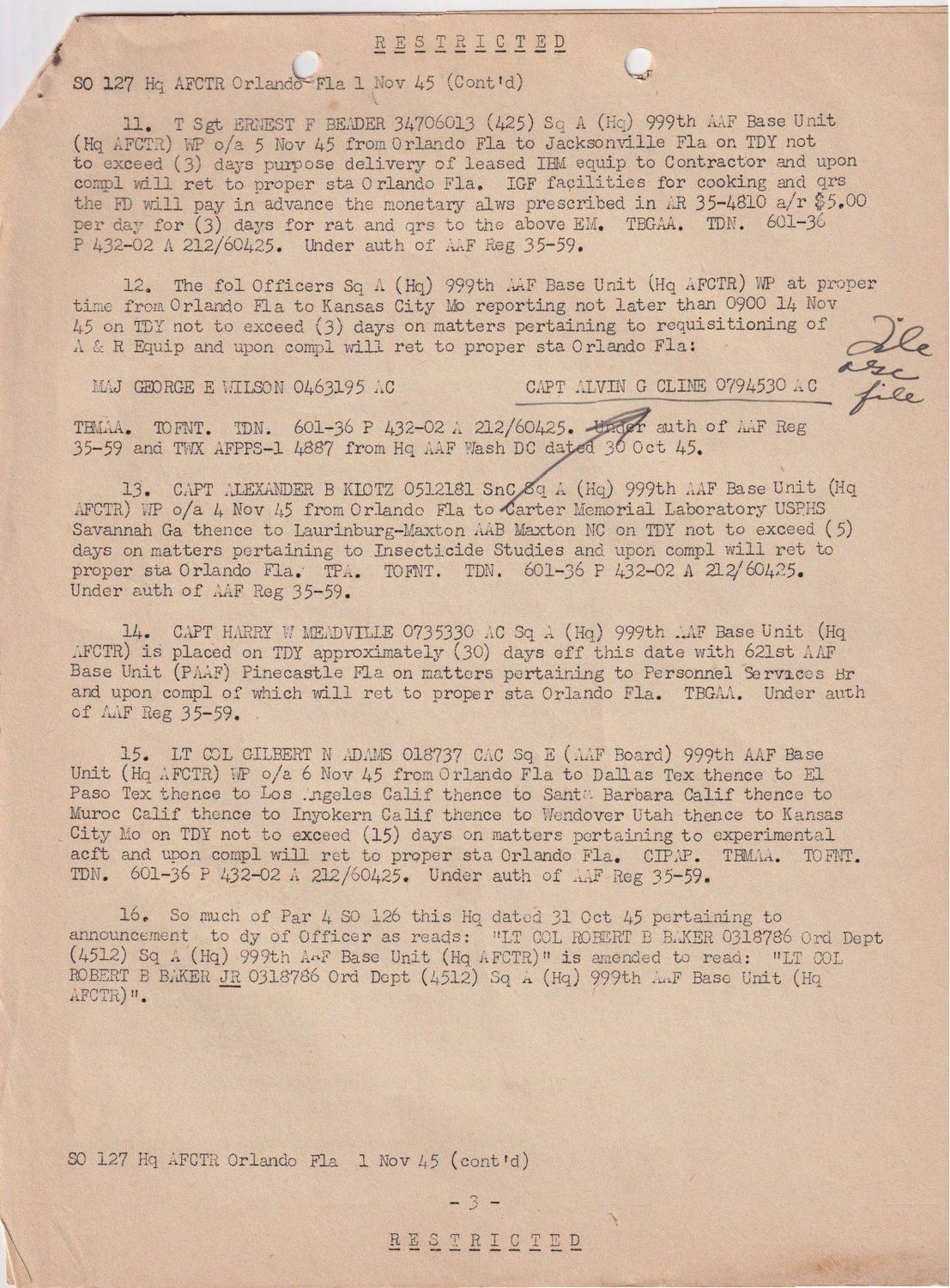 Page 3 of Special Orders 127, scanned