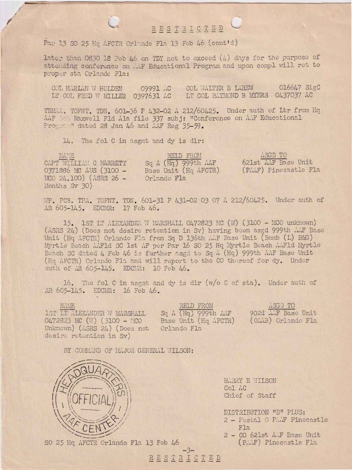 Page 3 of Special Orders 25, scanned