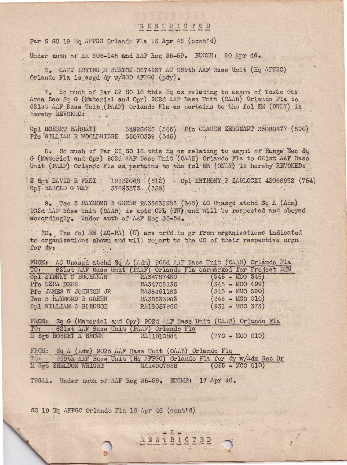 Page 2 of Special Orders 19, scanned