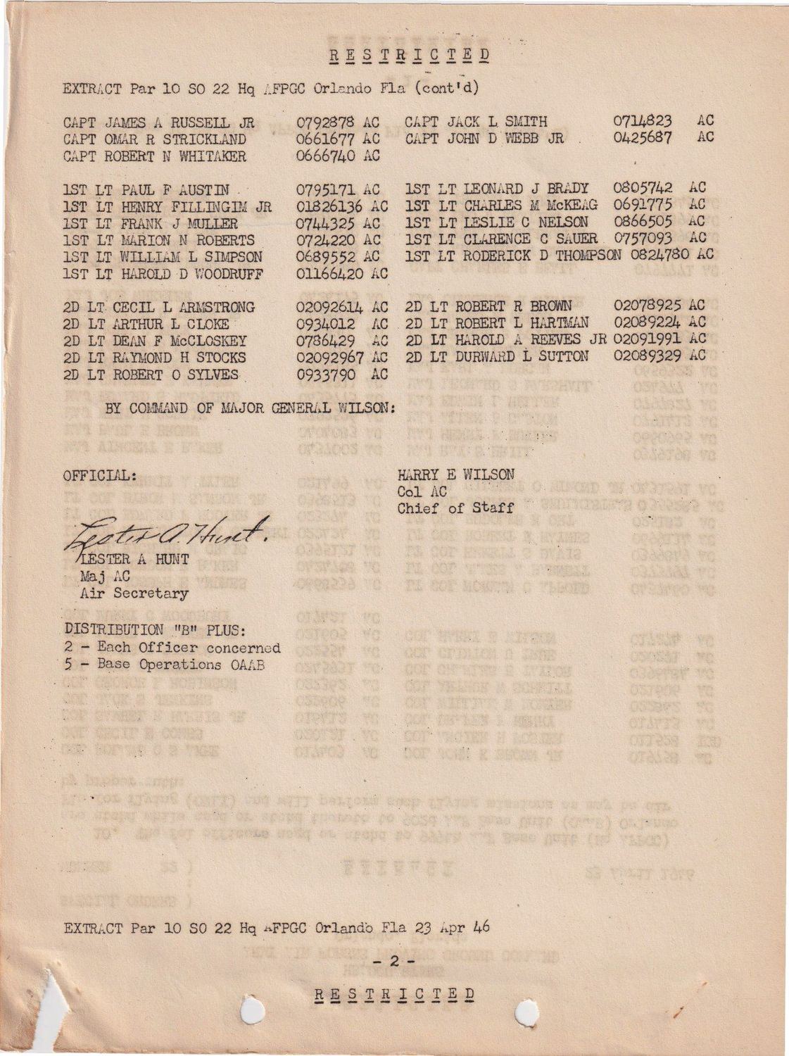 Page 2 of Special Orders 22, scanned
