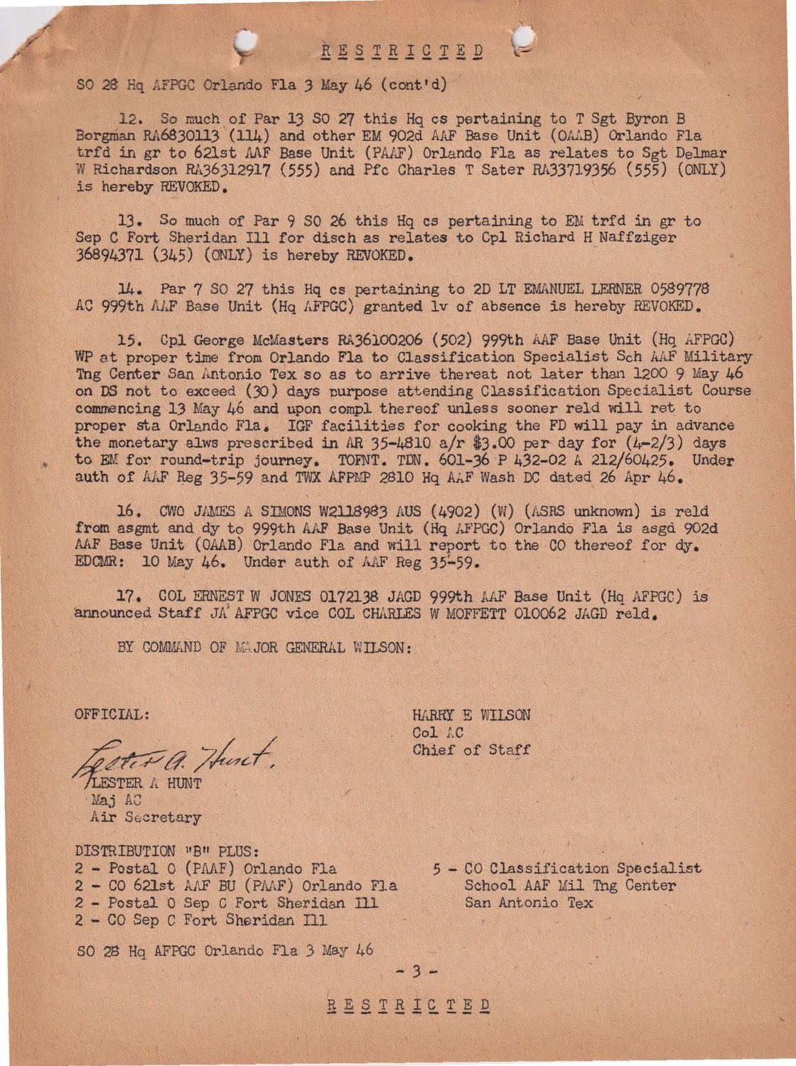 Page 3 of Special Orders 28, scanned