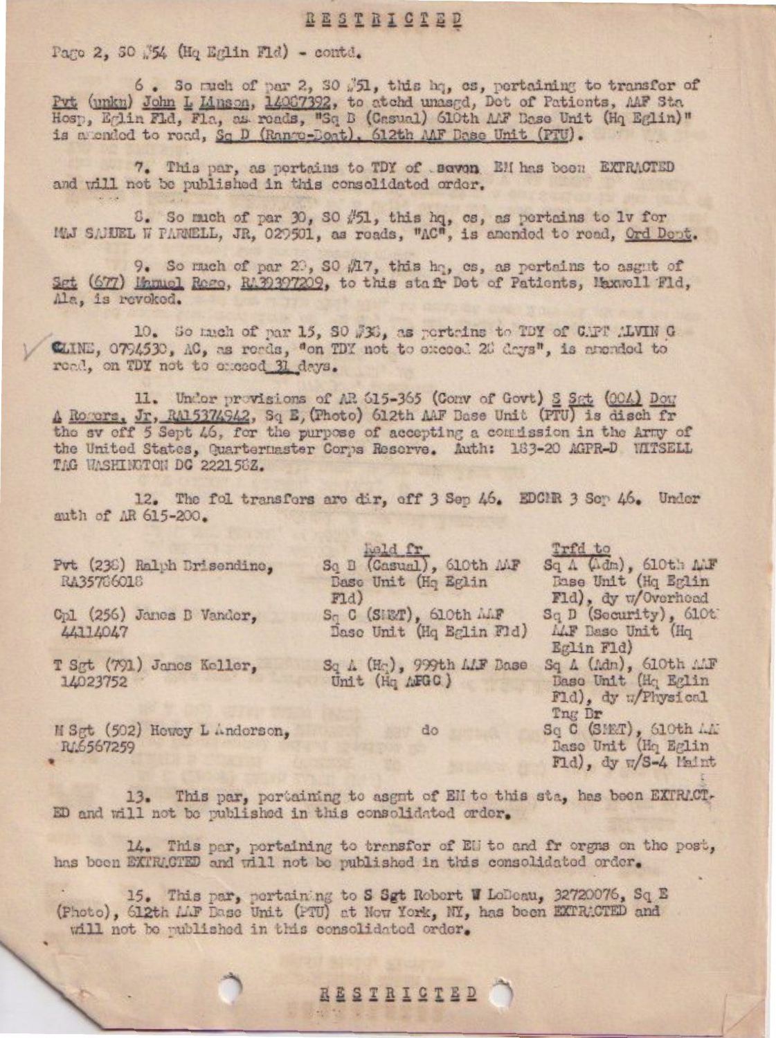 Page 2 of Special Orders 54, Eglin Field, scanned