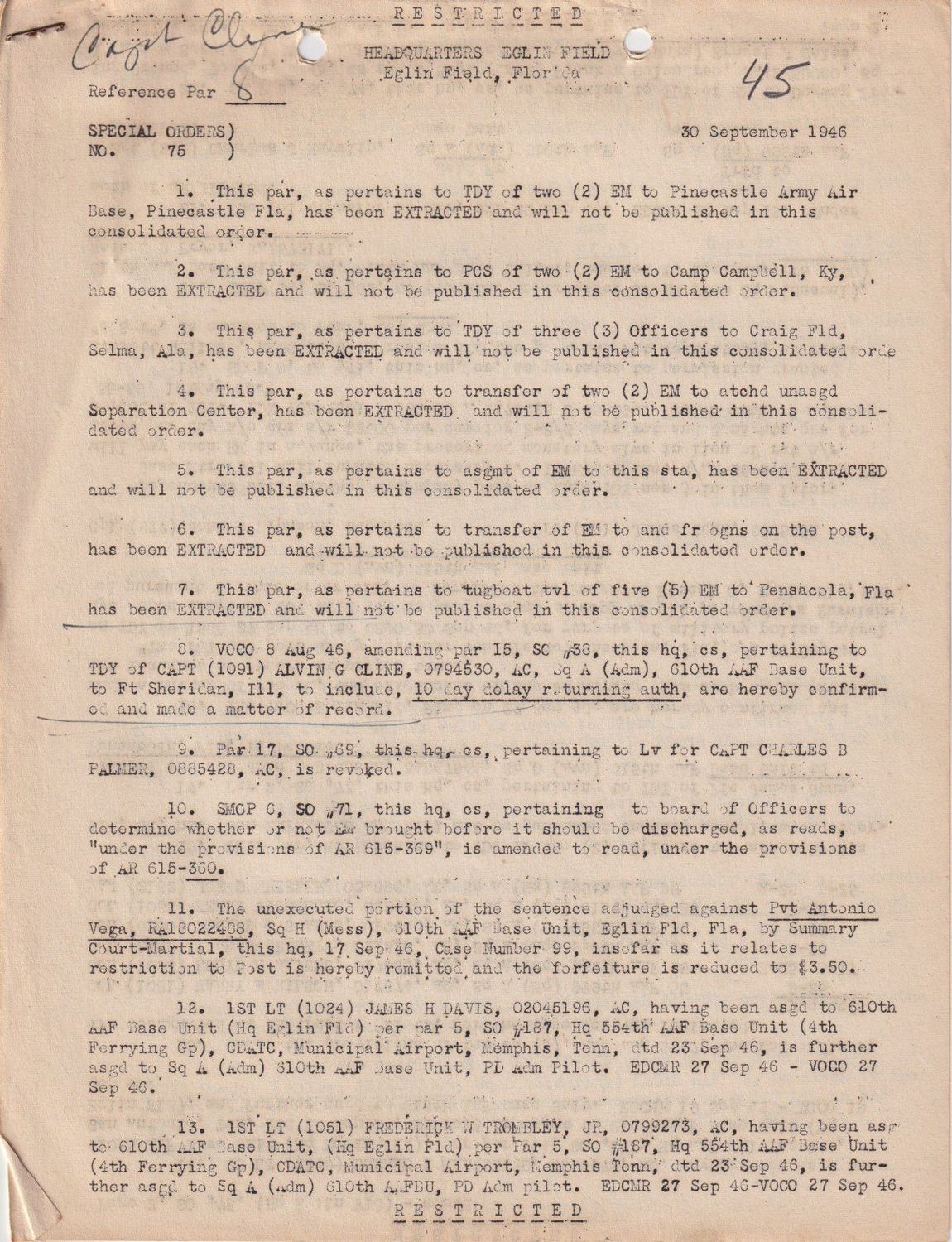 Page 1 of Special Orders 75, scanned
