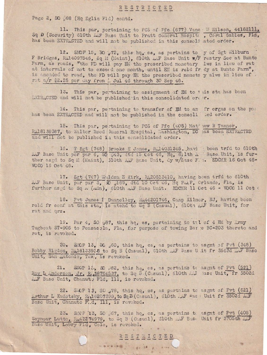 Page 2 of Special Orders 88, Eglin Field, scanned