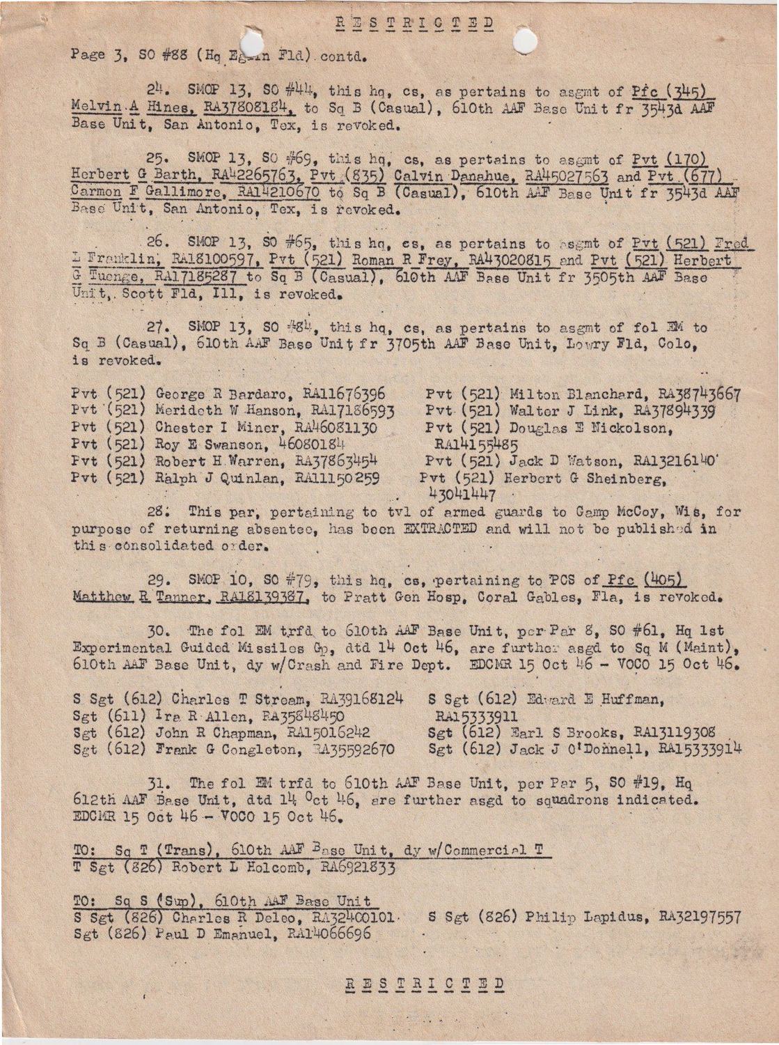 Page 3 of Special Orders 88, Eglin Field, scanned