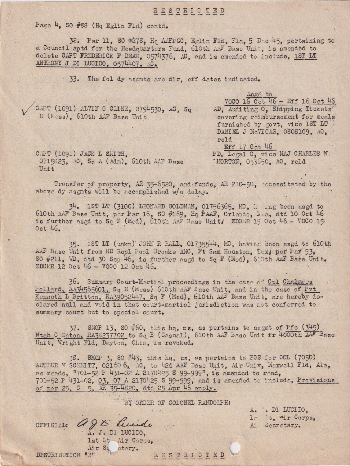 Page 4 of Special Orders 88, Eglin Field, scanned