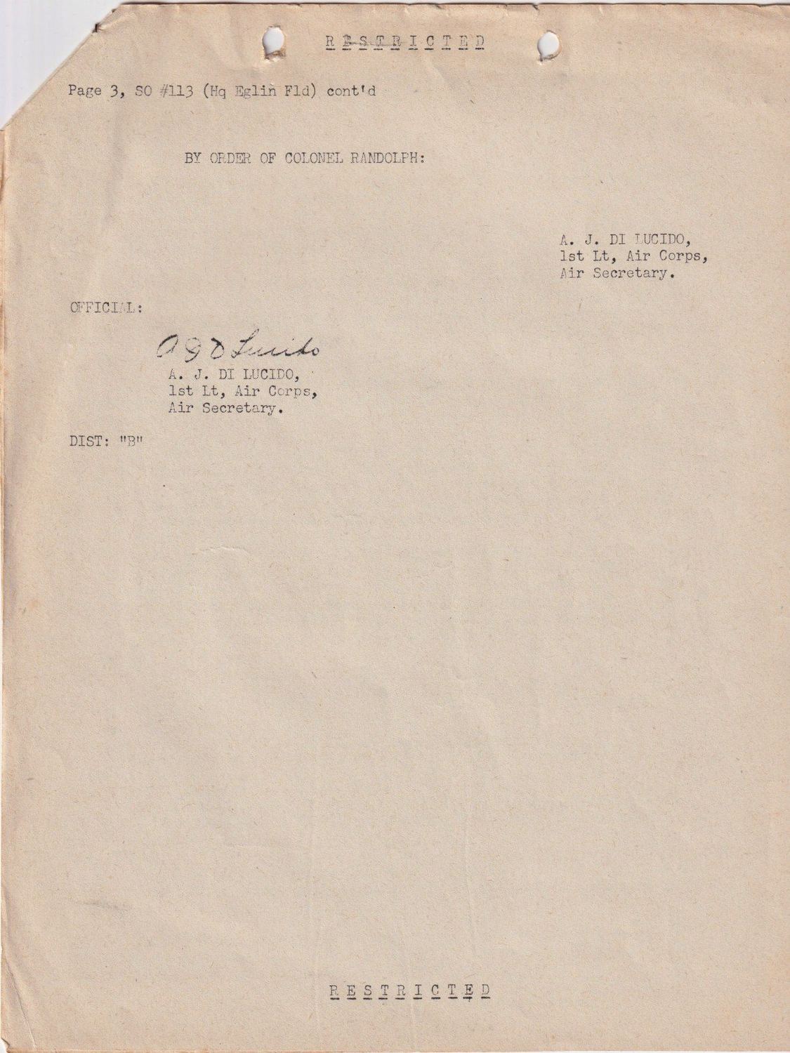 Page 3 of Special Orders 113, Eglin Field, scanned