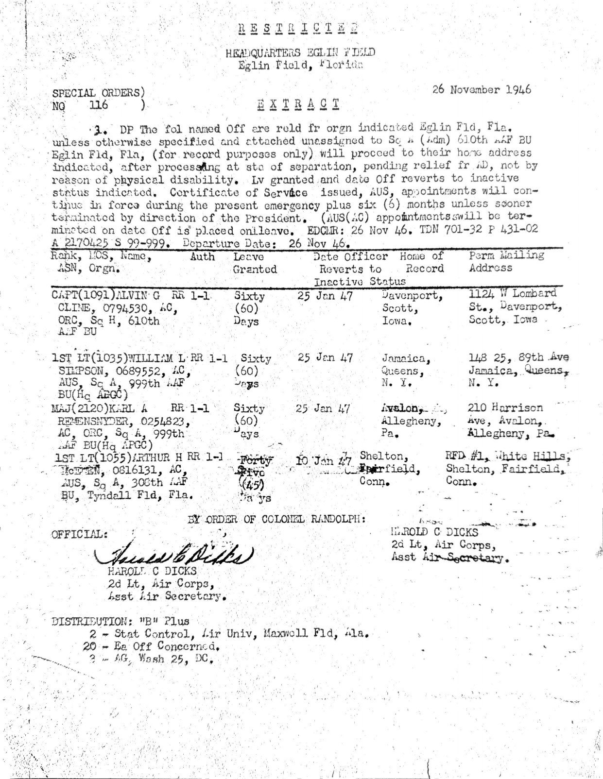 Page 1 of Terminal leave, November 1946, scanned