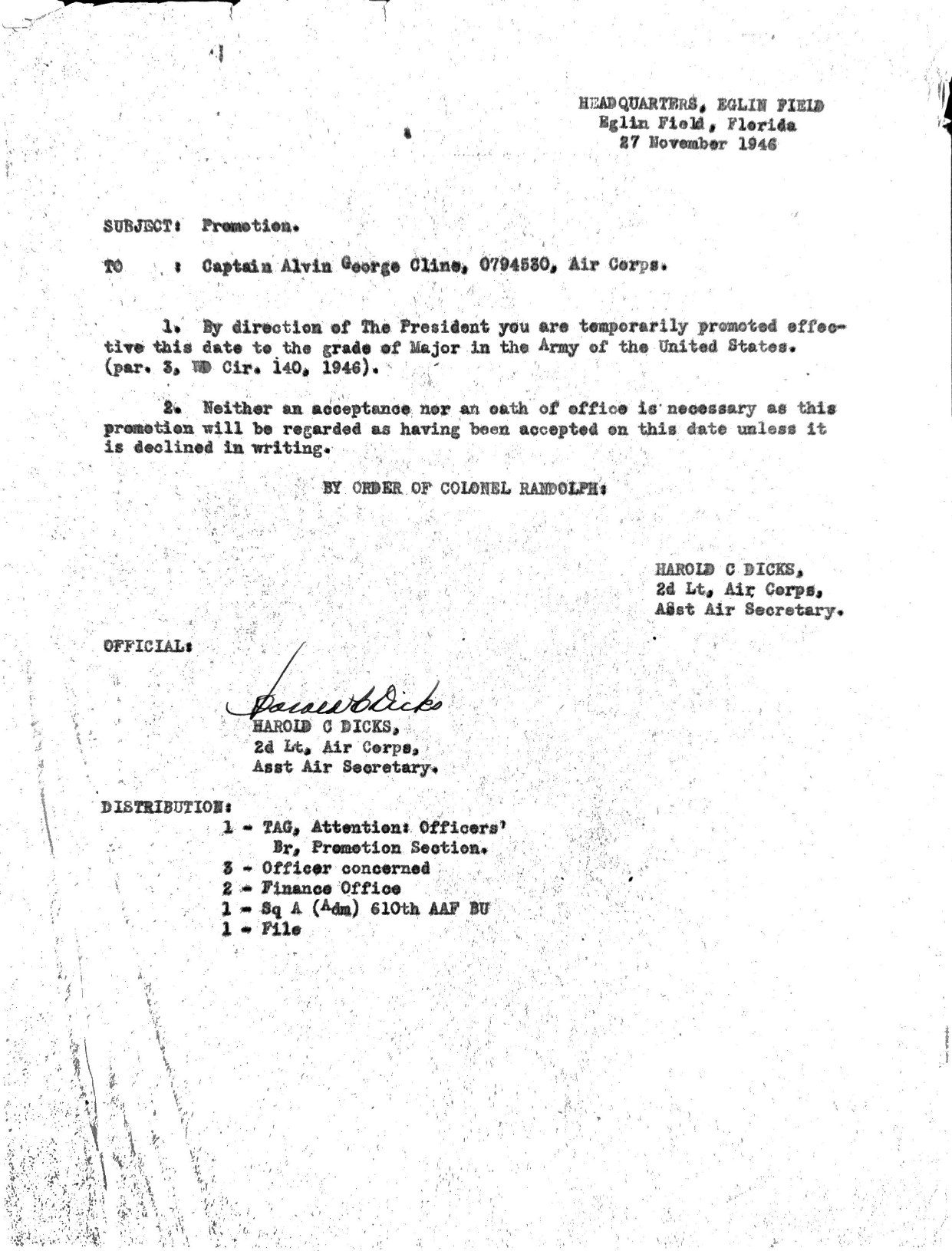 Page 1 of Terminal leave, November 1946, scanned